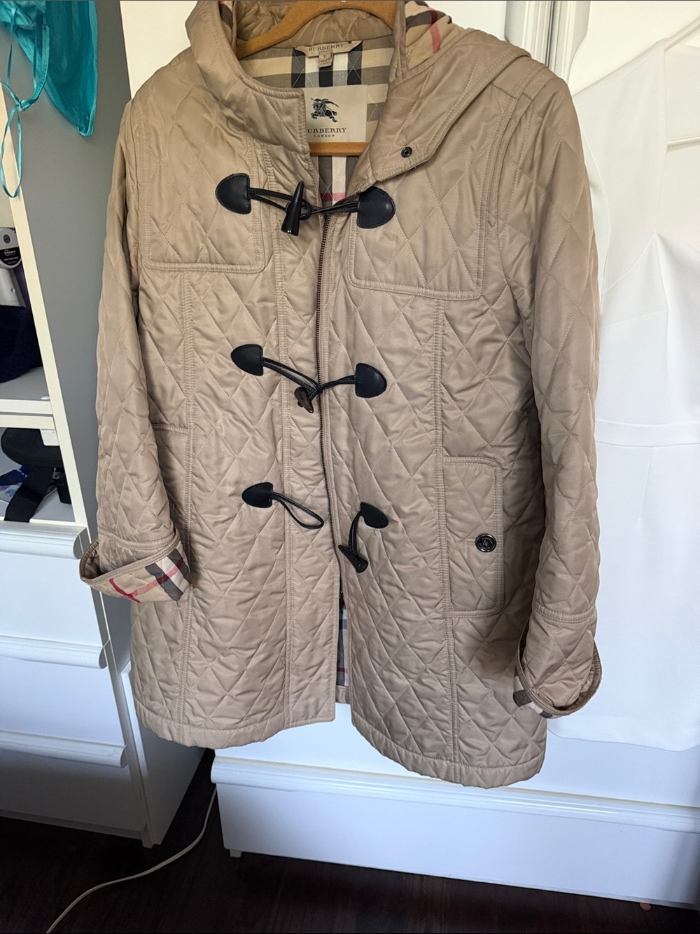 Burberry Women’s Beige Quilted Toggle Coat